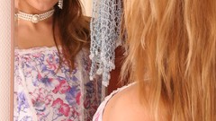 Woman earrings blondes skirts mirrors teen necklaces