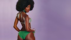 Woman earrings bracelets brown eyes brunettes back view bikini 