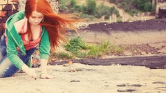 Woman earrings redheads cleavage