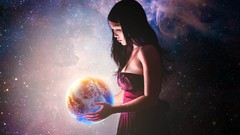 Woman Earth globe genesis outer space
