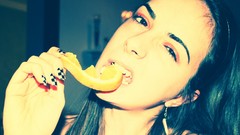 Woman eating black hair