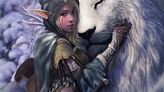 Woman elves Lions world of warcraft fantasy art