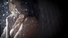 Woman embrace water drops brunettes