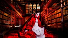 Woman emma watson bookshelf