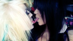 Woman emo blondes brunettes licking piercings models lesbians