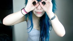 Woman emo blue hair brunettes piercings