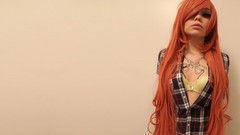 Woman emo tattoos long hair piercings bra redheads Simple 