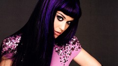 Woman eyelashes juice dress katy perry bangs purple hair lip 