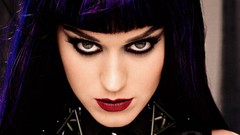 Woman eyelashes juice dress katy perry bangs purple hair lip 