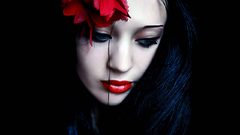 Woman eyes lips blue