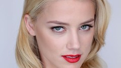Woman faces Actress blondes amber heard red lipstick