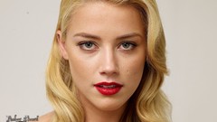 Woman faces Actress blondes amber heard red lipstick