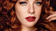 Woman faces Actress blue eyes freckles red lipstick redheads 