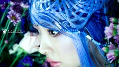 Woman faces asians blue hair artwork