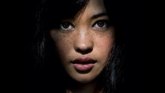 Woman faces asians brown eyes freckles Simple Background depth 