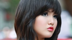 Woman faces asians brunettes bangs models