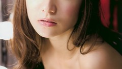 Woman faces asians long hair brunettes models black dress teen