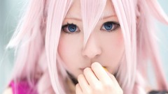 Woman faces asians pink hair long hair blue eyes vocaloid ia 