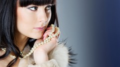 Woman faces bangs necklaces