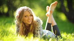 Woman faces barefoot models