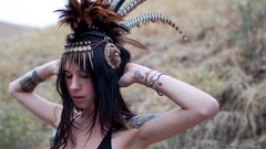 Woman faces black hair