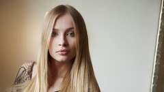 Woman faces blondes blue eyes models fishnet lingerie 