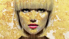 Woman faces blondes blue eyes red lipstick digital art