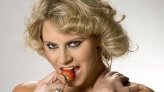 Woman faces blondes lingerie models