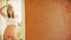 Woman faces blondes lingerie models underwear