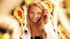 Woman faces blondes smiling models