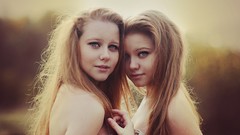 Woman faces blondes twins models