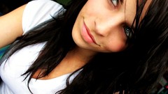 Woman faces blue eyes