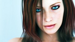 Woman faces blue eyes