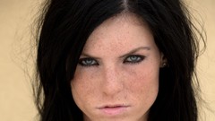 Woman faces blue eyes brunettes freckles