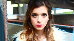 Woman faces blue eyes brunettes red lipstick