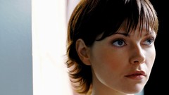 Woman faces blue eyes brunettes short hair
