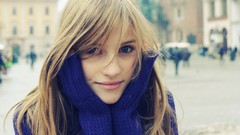 Woman faces blue eyes sweaters dimples