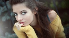 Woman faces brown eyes brunettes models sweaters Miobi