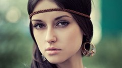Woman faces brown eyes brunettes pale skin