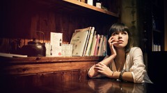 Woman faces brunettes bangs