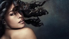 Woman faces brunettes curly hair