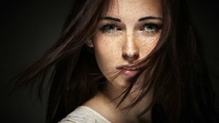 Woman faces brunettes freckles