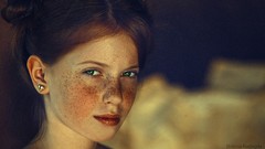 Woman faces brunettes freckles