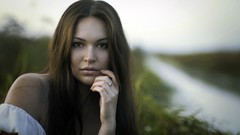 Woman faces brunettes girls in nature