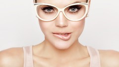 Woman faces brunettes girls with glasses biting lips pictorial
