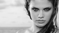 Woman faces brunettes grayscale