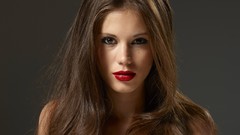 Woman faces brunettes magazines models red lipstick Little 