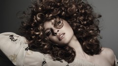 Woman faces brunettes models curly hair