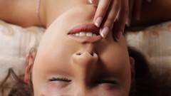 Woman faces brunettes models lying down