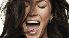 Woman faces brunettes models open mouth